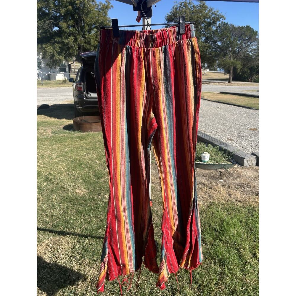 Lucky & Blessed L&B XLpants elastic waist striped flare wide leg western